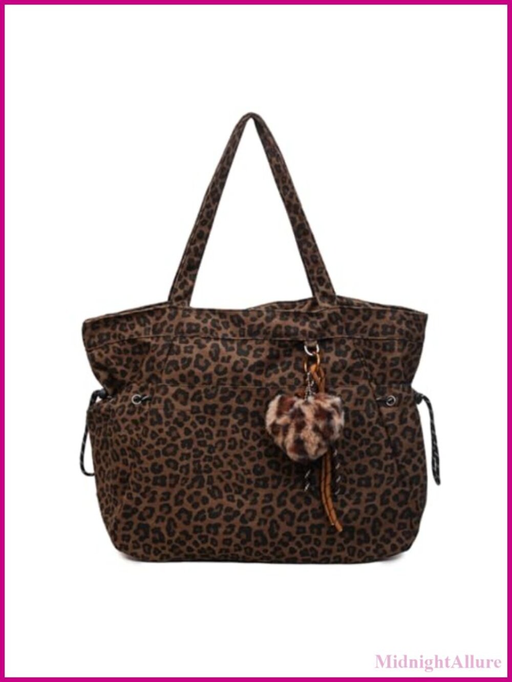 Large Capacity Leopard Print Tote Bag Crossbody Shoulder Bag Plush Pendant